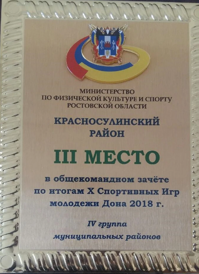 III место в общекомандном зачете по итогам Х Спортивных игр молодежи Дона 2018 года у Красносулинского района