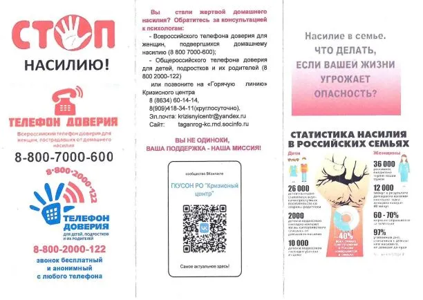 СТОП НАСИЛИЮ, ГКУСОН РО «Кризисный центр г. Таганрог» направленные на профилактику домашнего насилия