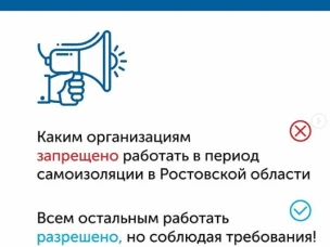 Каким организациям запрещено работать в период самоизоляции в Ростовской области