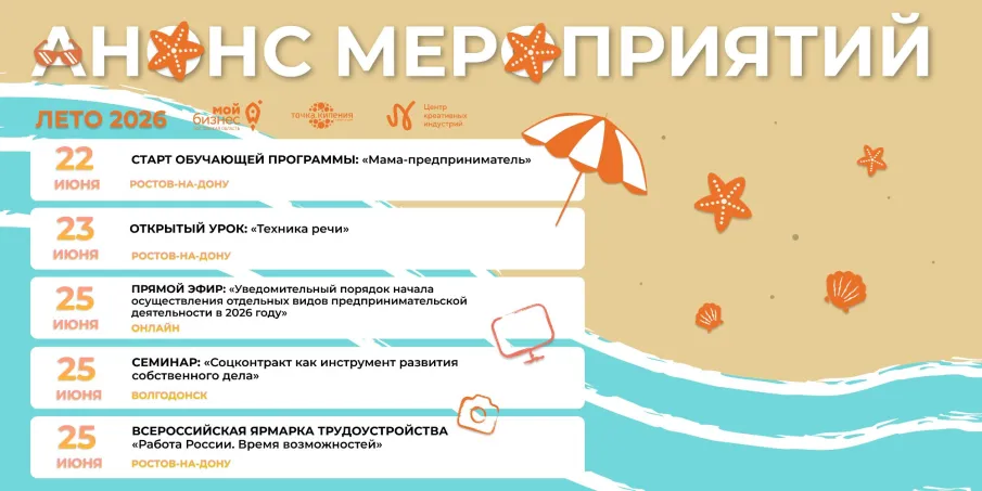 Анонс мероприятий от донского центра «Мой бизнес», региональной «Точки кипения» и донского Центра креативных индустрий